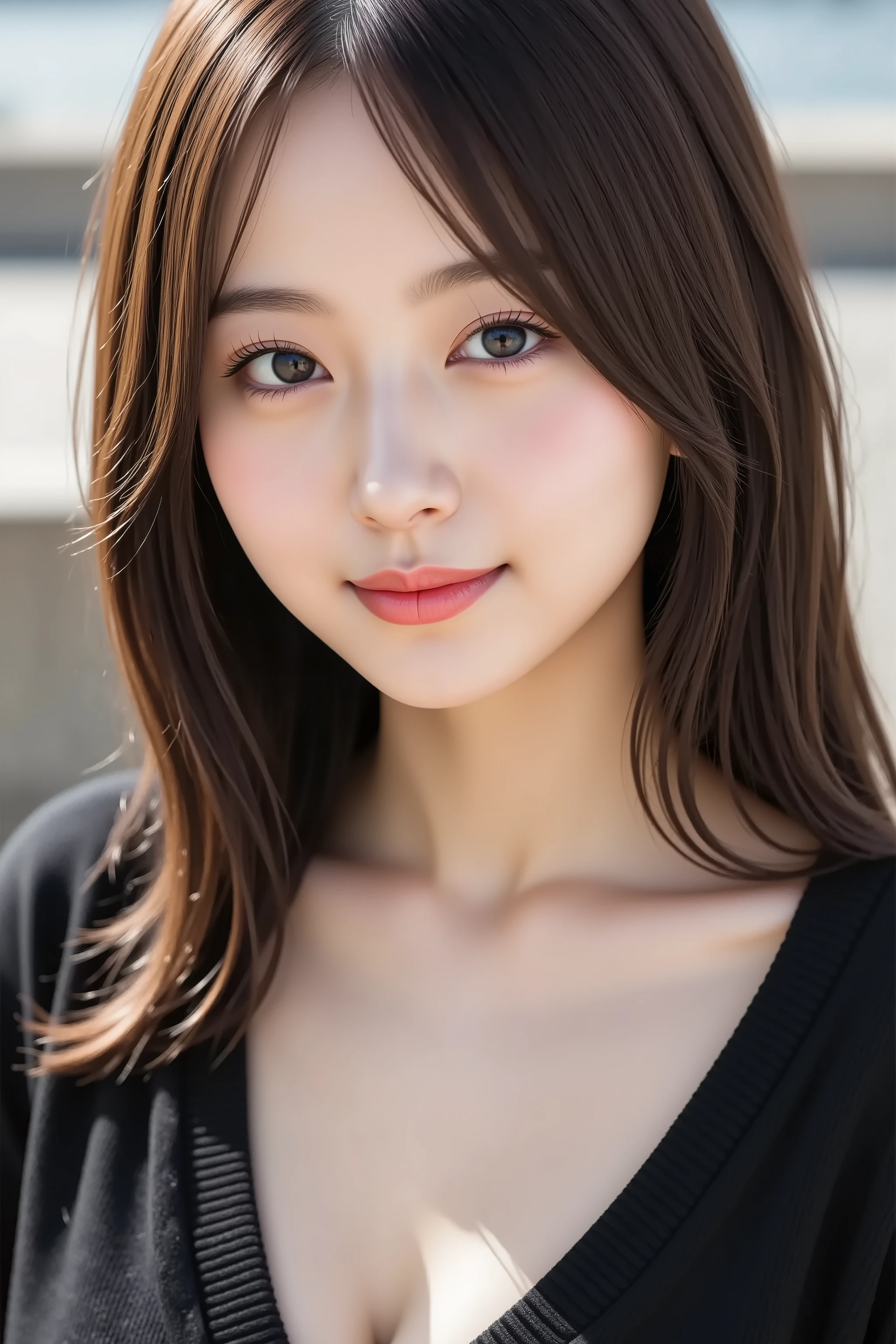 A close up of a woman with a black top and a black shirt - SeaArt AI