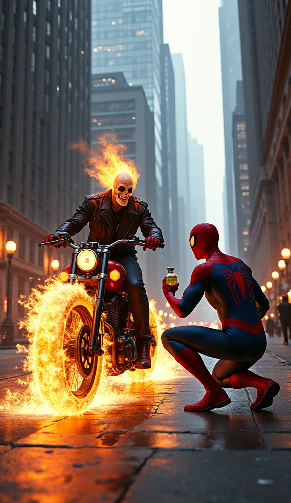 Ghost Rider Riding Building Marvel Ghost Rider delivering a potion to Spiderman at a building ...