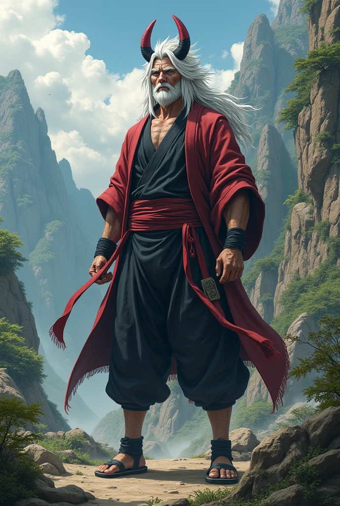 Historical, oldman, Samurai,battered,of a shirtless, Japanese Katana Sword, Long white hair, samurais,Grandpa, Burst