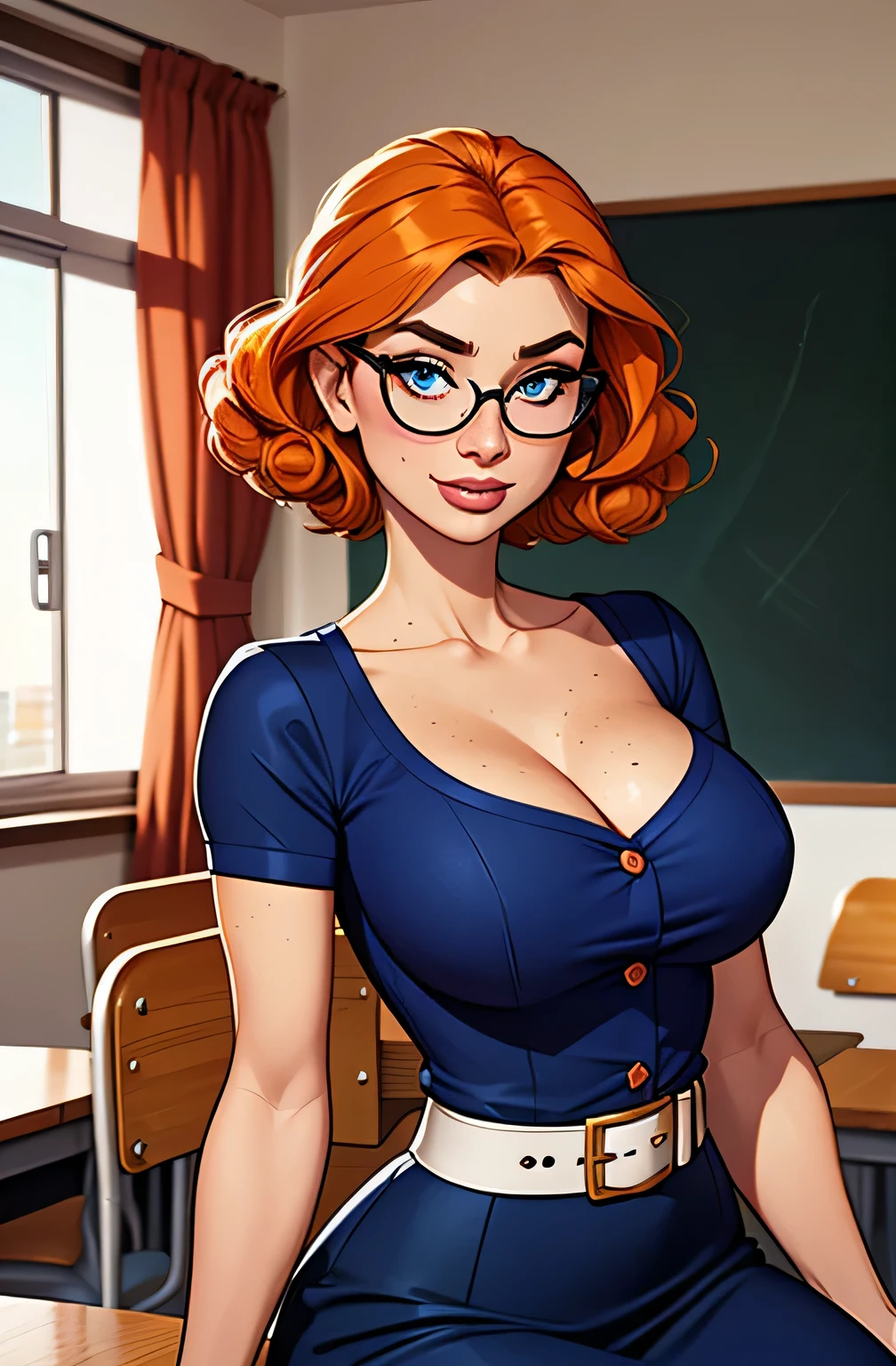 cartoon style:1.2), woman, Krista Allen, draw ART Artline, background a library with bookshelves, spanish woman, woman cartoon, sexy clothes , fearless and super brave girl , cartoon style illustration, cartoon art style, cartoon art style, digital illustration style, very detailed character design, cute detailed digital art, City fan art, portrait character design, linda digital illustration, High quality portrait, comic art, character design portrait, library background. Busty without clothes and very big breasts, perky tits, Cartoon style female character dressed as sexy schoolgirl, Beautiful character pose in dynamic pose, wearing glasses, schoolgirl uniform, deep cleavage, very short skirt, white thong, long stockings, beautiful breasts, well defined body, delicate and sensual, perfect hands, perfect fingers, full lips, long hair red head, cartoon style, digital illustration, J. Scott Campbell style