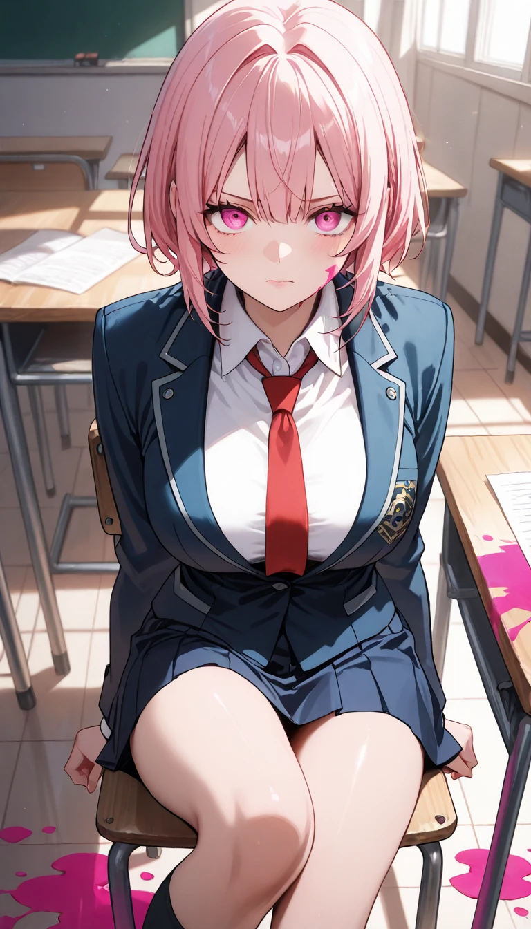 nsfw,cherry blossom cream, Primary school students、8-year-old with short hair, ribbon, Green Eyes, hair ribbon, Pink Hair, Ahoge,
, shirt, white shirt, collared shirt, Jacket, Long sleeve,masterpiece,Noise Reduction,Perfect Anatomy,High resolution, Very detailed,Game CG,Beautiful attention to detail,Visual Arts,
(crowd)、 Cowboy Shot、(Pussy、pussy),(Spreading Pussy with Both Hands)、(spread pussy)、Sit on a chair、Spread your legs、(Pussy Cameltoe:1.0)、embarrassed、