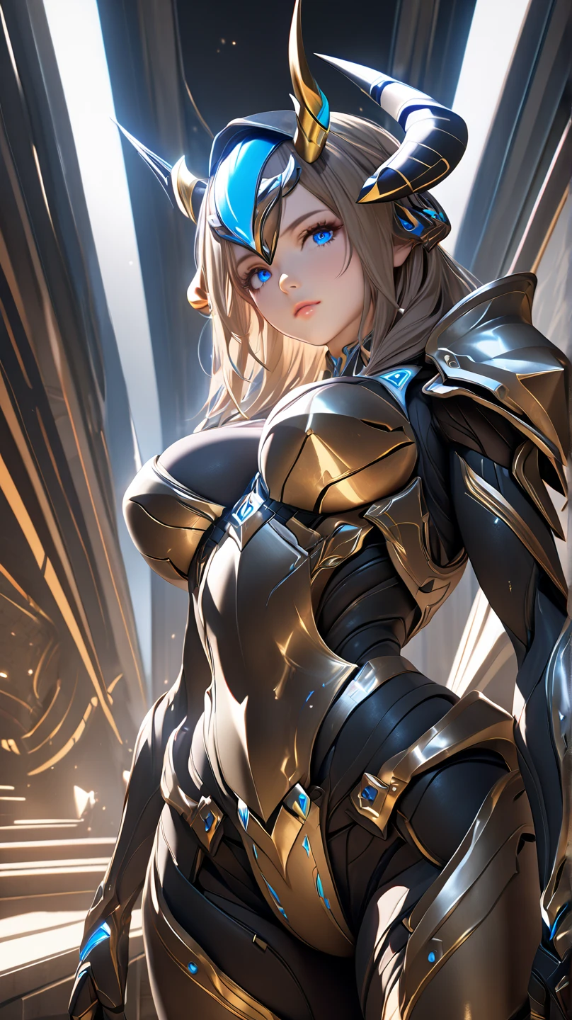 "woman,detailed face,detailed eyes,magic out of her hand,armored costume,big breasts,space background,best quality,ultra-detailed,realistic,photorealistic,landscape,vivid colors,warm color tones,soft lighting"