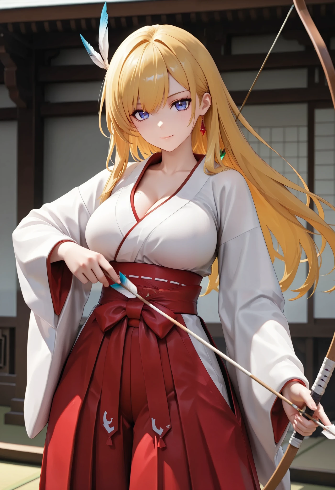 (Woman shooting an arrow, posing holding a bow and arrow :1.37), character "Atlas", alone,
(Name: Atlas, blood type: B-type, Strongest : Shrine maiden, character: Gentle and gentle、Thoughtful, Appearance: Neat and cute、I'm growing up),
break (clothing: For Shrine Maiden clothes based on white and vermilion、wears a long hakama, Slightly visible cleavage, soft, glossy skin, Decoration: I prefer clear jade colored accessories),
BREAK SILVER ASH FLEXIBLE HAIR, Delicate and dexterous hands, Master of Archers, shows off a beautiful demonstration, Aim at the target、beautiful,
BREAK sharp arrow shooting pose, unleashes a mysterious arrow protected by hair, (Arrow Details: Triangular arrowhead with a shiny metal tip,Metallic Reflection, straight , The realistic feathers on the back are detailed and detailed),
extreme amazing quality, ultra-high resolution, best score,