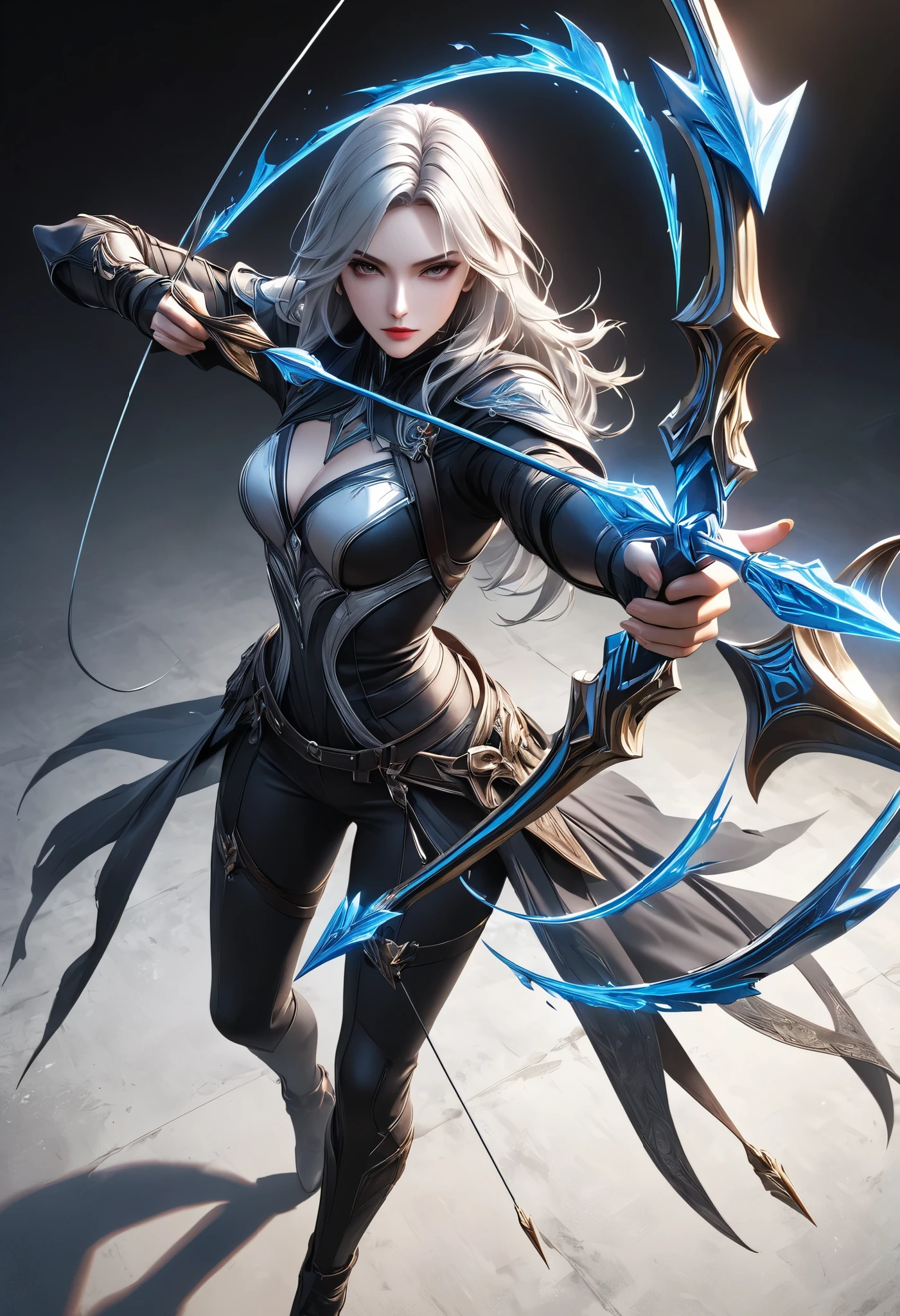 Fusing various styles to create a new style, Combining various techniques to create delicate and bold compositions, An attractive archer, Shoot something unexpected with your bow, Shoot it at the audience, dynamic shot, ankle in the frame, Detailed and realistic texture, Professional artwork, Fine spray work, Powder coating for a three-dimensional look, \I'll target you, BREAK The tip of the arrow pointed at you, dynamic shot\,
Precise and attractive full body composition,from above,The perfect golden ratio, excellent balance between subject and margins, perfect beauty down to the smallest detail, Delicate and Vividly Expressed Subjects, sharp and clear line drawing, colorful textures full of realism, Extremely transparent, realistic texture, Finest workmanship,8K high resolution,photographer-style realistic finish,Professional Light and Shadow,brilliant and deep colors,dark gothic atmosphere,