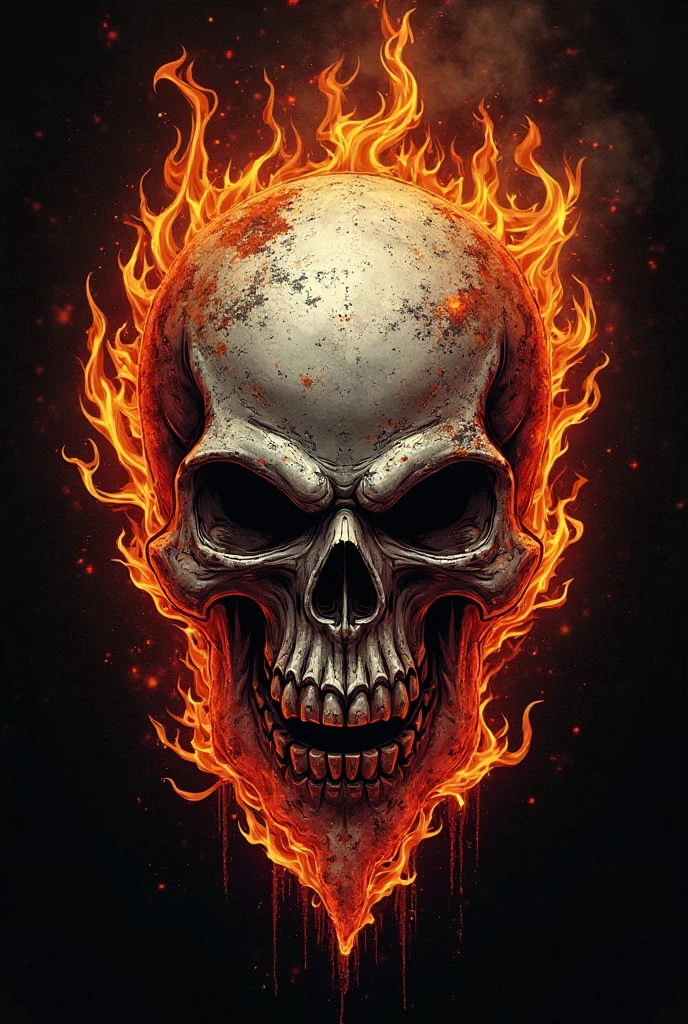 skullish, fire, black backdrop, sin humanos, portrait, horor, black and white