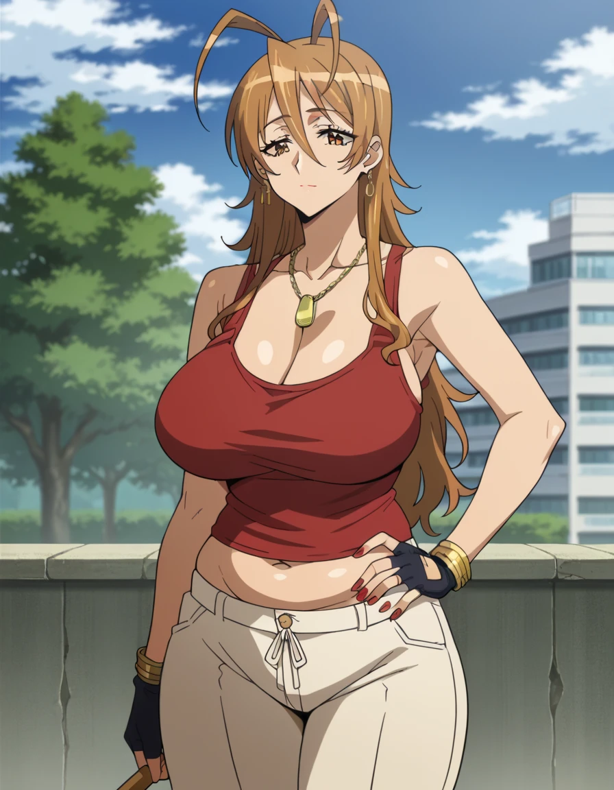 tall body, tall, long legs, mature female, mature, adult, eft_hotd_orange, 1girl, solo, orange hair, brown eyes,Big breasts, enormous large breasts, big cleavage, ((tank top with cleavage and open navel)), (Tight lowrise yoga pants),Plump, Half eyes expression, Hoopa earring, ((silver chain tag necklace)), ((big Hoopa bracelet)), Long nail, eyeshadow,Sweat, (earPierce), Thick lips,Rei miyamoto,Perfect face,detailed face,eyes on viewer,Golden ring,Standing,,Gloss lips,Horny,Half eyes open,Soft expression,Wide hips,big hoops Earring,Soft expression,Confidence,Curvy figure,Many gold rings,gold rings,spouty lips expression,Black girl,Tatto, Solo,Tanned skin,Wide hips,Swaying hips,Standing pose,Oversize breast,Lipstic,Professional make up,Eyeshadow,Tight tights,Detailed face,untidy apartment room,Detailed hand,fullbody,High quality pitcure,day,long hair with bliwn back bang hair,enchanced big breast,tight thights,multi layered Gold chain necklace,1hand on hip,Light blush,Blacked women,Black colored tattoo,Smile,braided lock hair