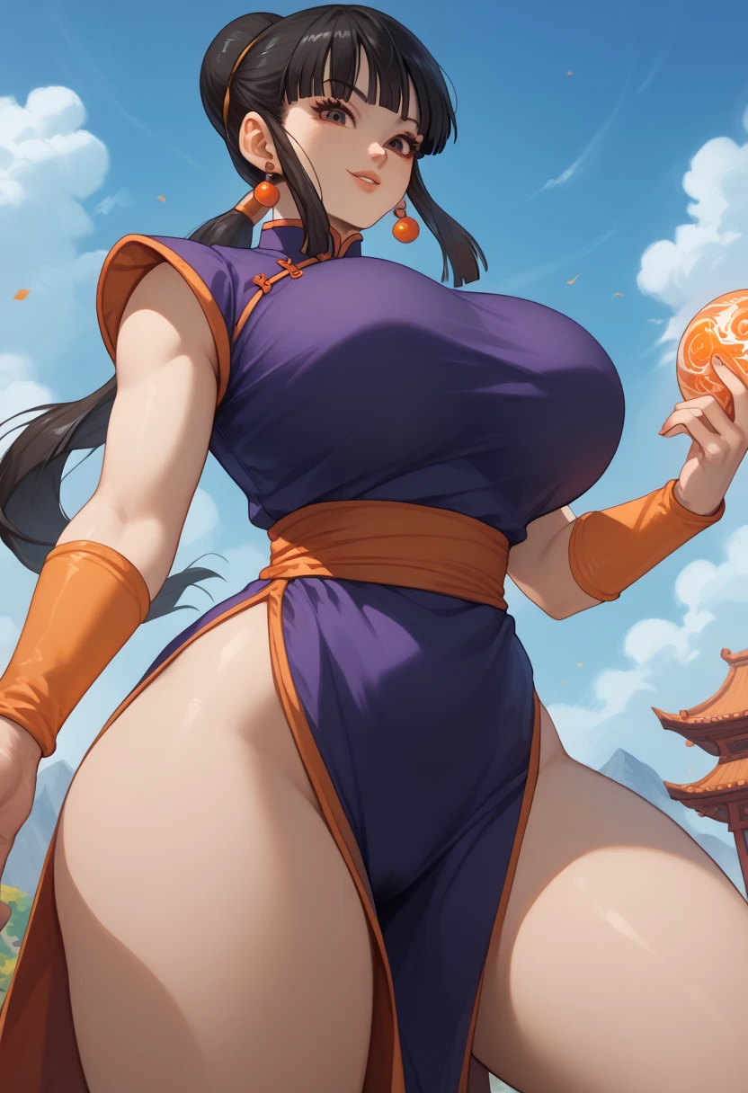 big butt, Voluptuous breasts, Massive breasts, Massive thighs, Massive ass, Big Breasts, Thick Thighs, Chun-Li Squatting, Scared face, Terrified face, tears, hands behind head, wearing a thong, high heels, Carried by a scary ghost woman