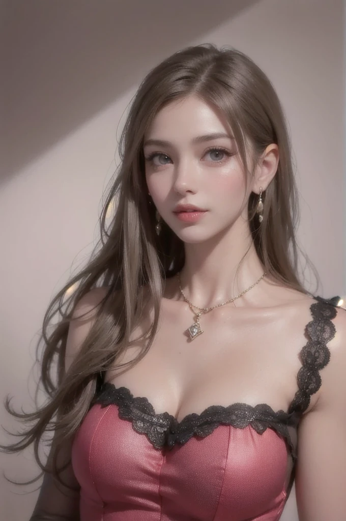 beautiful, girl, green eyes, red dress, realistic, Detailed - High Quality