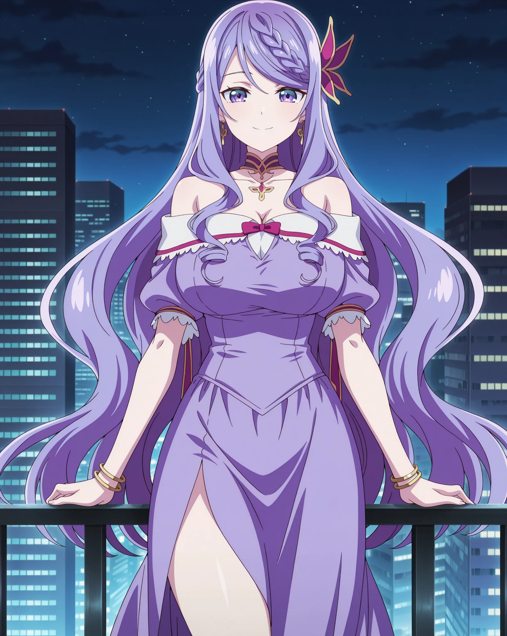 rezeroemilia,, emilia, braid, crown braid, flower, hair flower, hair ornament, hair ribbon, long hair, low-tied long hair, (purple eyes:1.2), pointy ears, white flower, x hair ornament, BREAK bare shoulders, detached collar, dress, long sleeves, low-tied long hair, navel, pink dress, shoulder cutout, thigh gap, wide sleeves, BREAK outdoors, city, BREAK looking at viewer, BREAK <lora:GoodHands-vanilla:1>, (masterpiece:1.2), best quality, high resolution, unity 8k wallpaper, (illustration:0.8), (beautiful detailed eyes:1.6), extremely detailed face, perfect lighting, extremely detailed CG, (perfect hands, perfect anatomy),
<lyco:rezeroemilia-LYCORIStest:1>