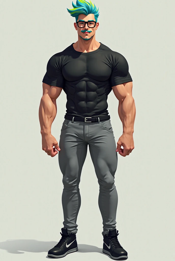 orc, mature male, track pants, dick print in pants, runes, from side, looking away,
