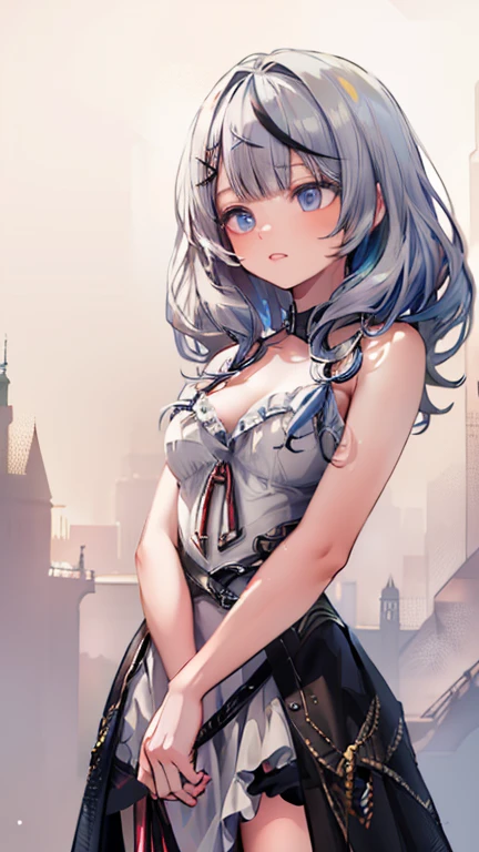 There is a table with a monitor and a chair in front of the window, side), big breasts, side breasts, (, Charming goose egg face, double eyelids, pink lips, small nose, , Close-up of chest, ultra high definition, Super details, Fresh and impressive breasts，Nice high ponytail hairstyle，landscape,long, straight hair, sexy facial expression,grabbing breast，Nice high ponytail hairstyle，Delicate and beautiful eyes and face，realistically，Super detailed，1 beautiful girl，blue sky，landscape,, sexy facial expression, dynamic hair, pale skin, hair accessories, 史诗般的landscape,late at night，masterpiece, best quality,bare shoulders, white stockings, Headband, big breasts袜，Tongue，Shy facial expressions,white stockings，turtleneck sweater，Two girls hugging，night view，water,long white hair，buliding, (overlooking the city:1.7),