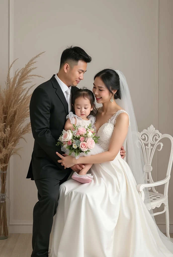 4k、superior quality、chef-d&#39;artwork、 ((married for 20 years／Mariée de 20 ans))、salle de mariage、en regardant la caméra,（sourire1.6）