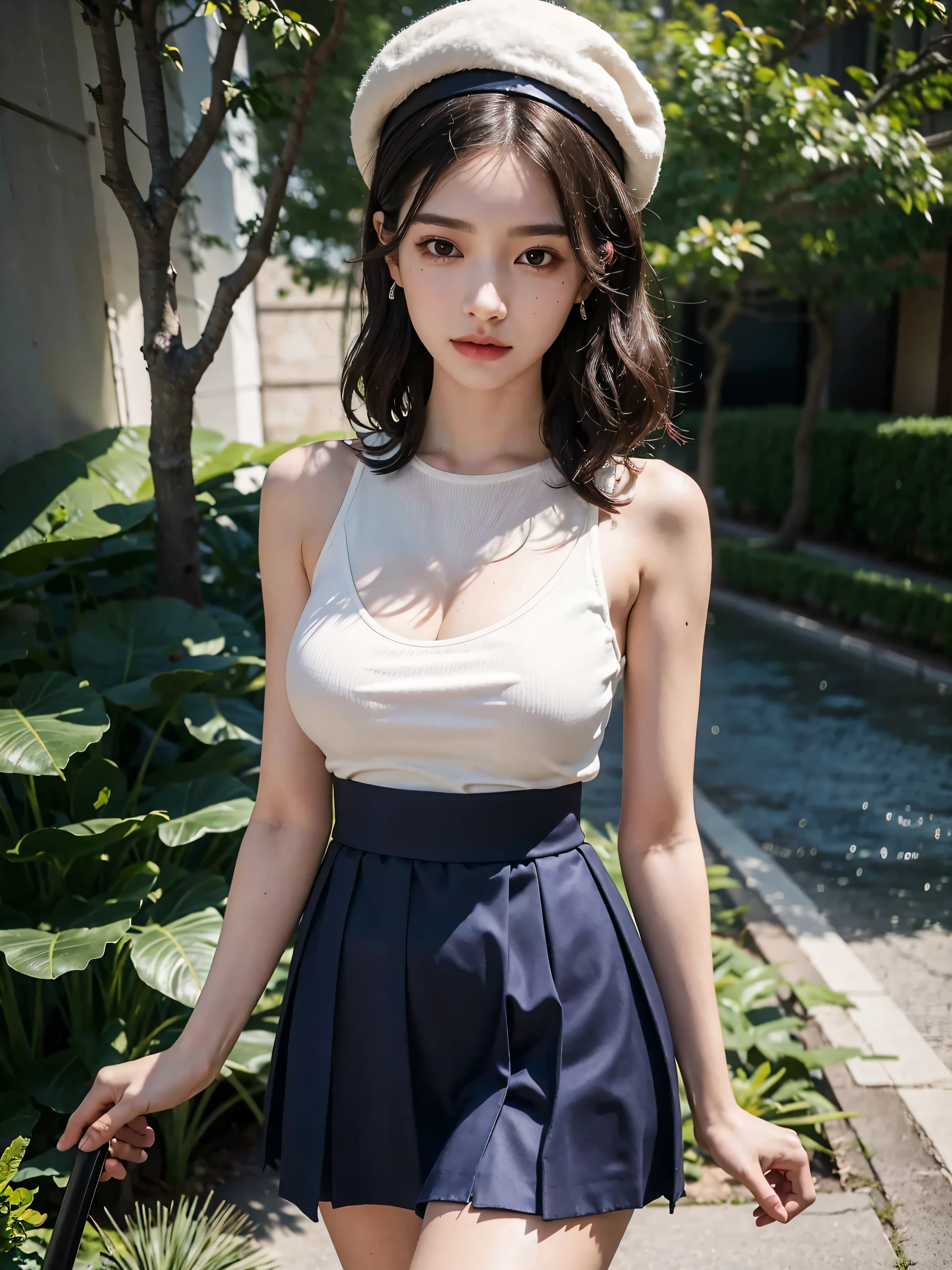 highest quality, masterpiece, Ultra-high resolution, (Reality: 1.4), Original photo, One girl, mature, happy smile, short hair, plump body, , Cinema Lighting, from below,