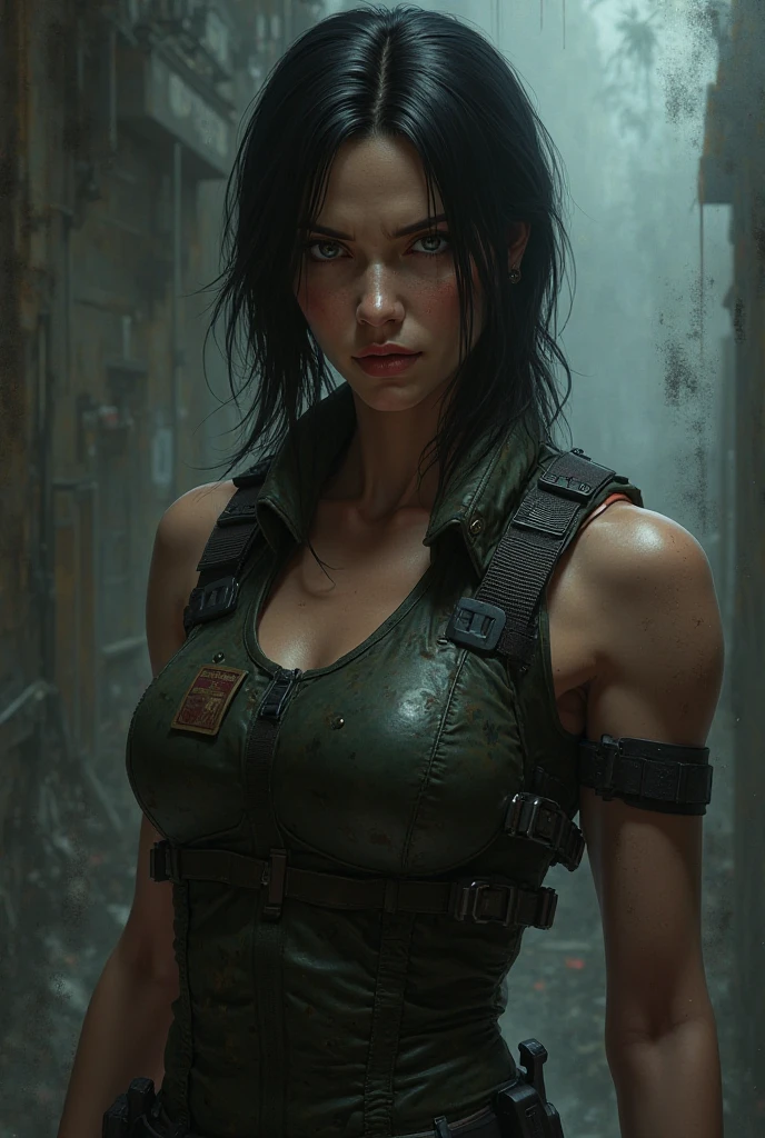 Make a character like Resident Evil 4, A woman with long black hair, blue eyes and freckles