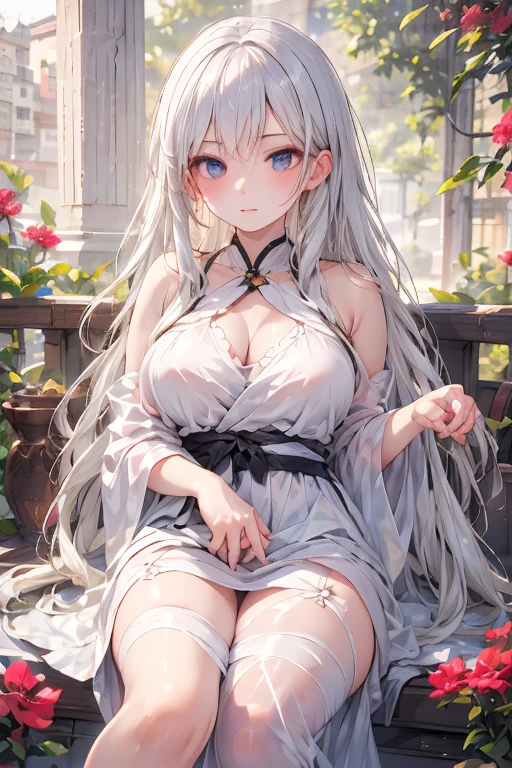 Sit on the ground and open your legs, Knee up, naked girl, super detailed female genitalia, big breasts, Tempting, focus on crotch, super detailed face