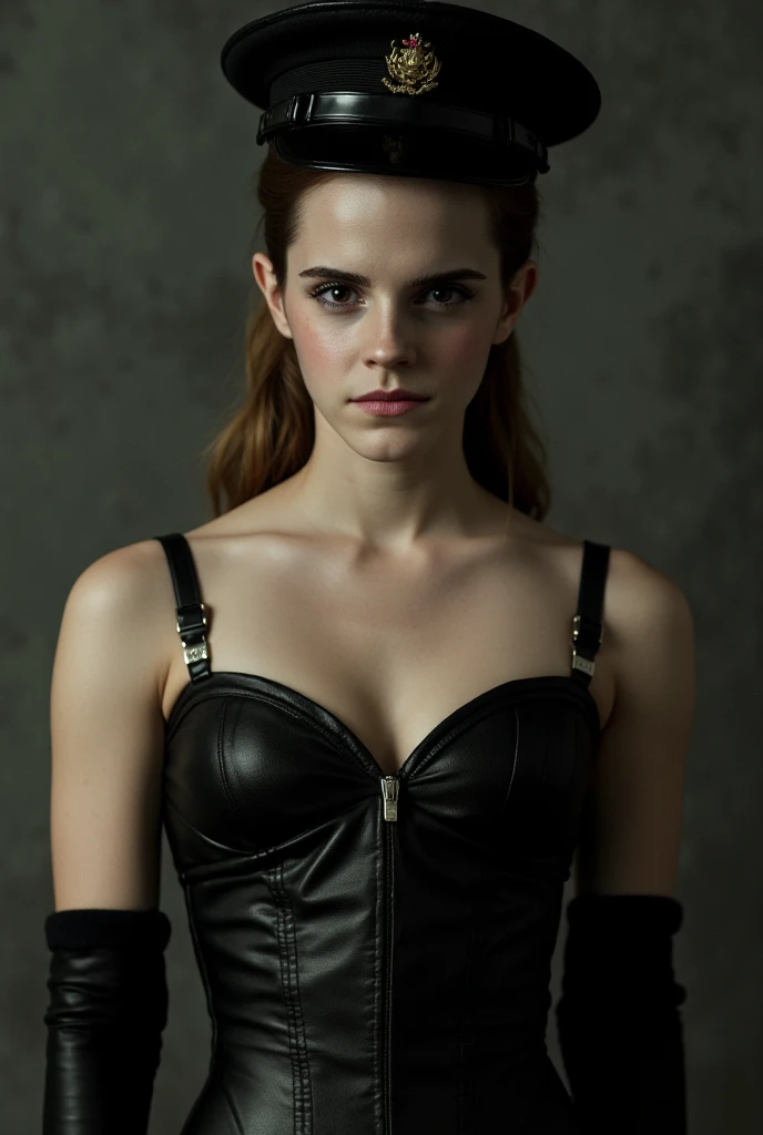 (highres:1.2),detailed portrait of Emma Watson,beautiful detailed eyes,beautiful detailed lips,gorgeous hair flowing,confident expression,black rock metal guitar in hand,dark and mysterious atmosphere,moody lighting,vibrant colors,gritty texture,vivid and intense,rock and roll vibes,edgy and rebellious look,close-up shot of the face,artistic rendering,flawless skin,sharp focus,studio lighting,emotionally charged,close interaction between Emma Watson and the guitar,edgy fashion style,leather jacket and ripped jeans,empowered and strong,raw energy and passion.
