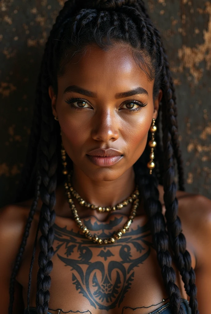 ((Top Quality, 8K, Masterpiece: 1.3)), Sharp Focus: 1.2, (Super Beautiful Face: 1.0), (Black dark Skin: 1.5), Realistic Photos, Brown Hair, Realistic Pupils, Movie Lighting, Highly Detailed Eyes and Face, Movie Lighting, (African top model), Short braided hair, parading in new fashion trend clothes, more detail XL,more detail XL,colorful,color art