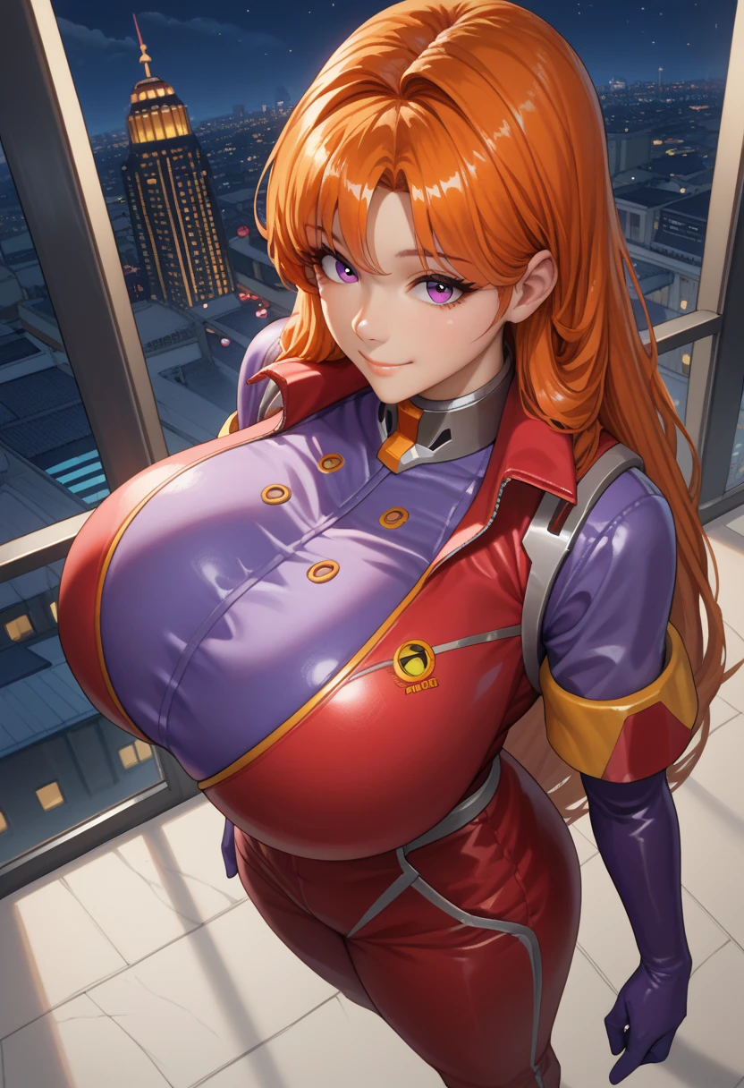 (best quality, 8k, ultra-detailed, realistic:1.37), woman sci fi retro, beautiful and detailed face, red straight long hair, bangs,big eyelashes,LOOKING TO observer,beige LATEX leotard, beige TAN pantyhose, ,sci-fi RETRO SPACESHIP scenario