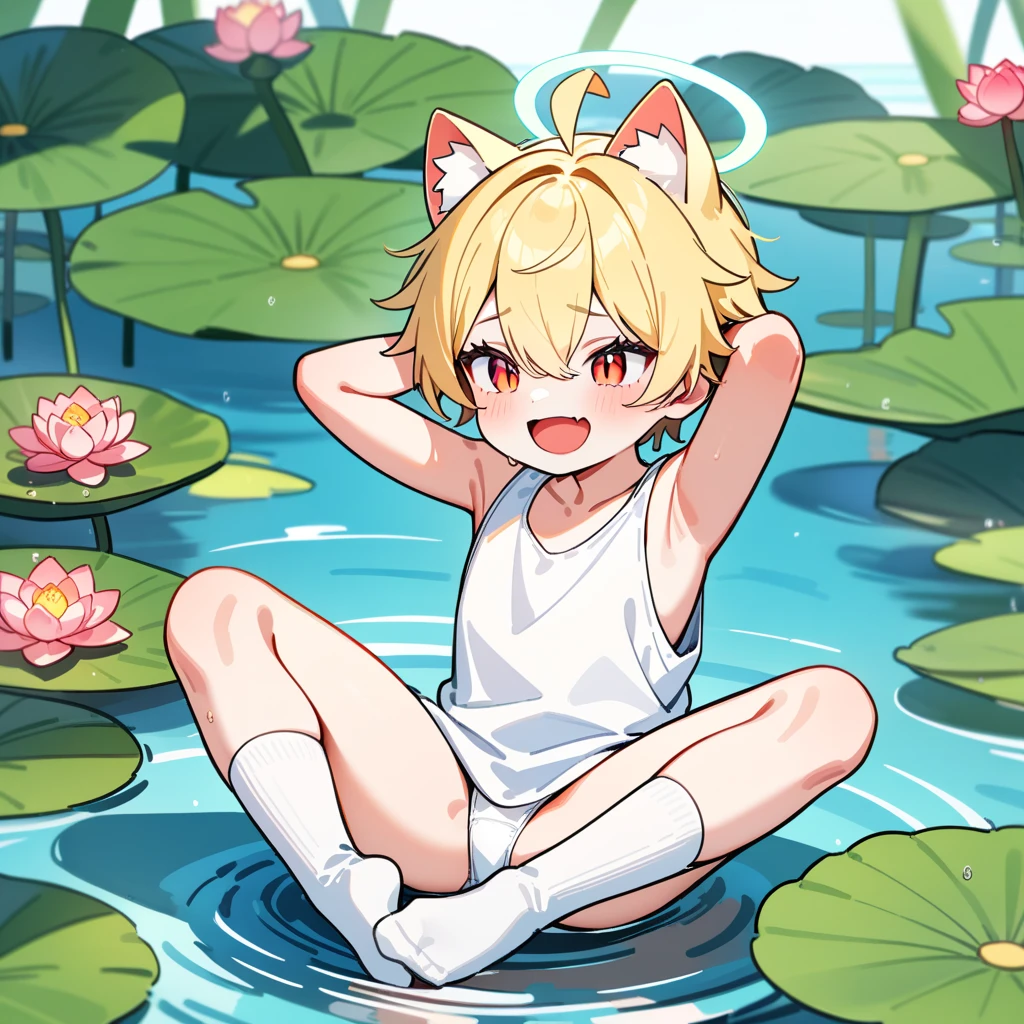 Blue pupils, Light yellow fluffy body, Light yellow furry tail, girl cat,Exquisite wallpapers,Very cute,The popular style of the P station,One role solo,Light yellow cute fluffy little long legs,Loli style,Blushlush,Bras made of weeds,Focus on the legs,Spread your legs to the sides,The focus is between the legs