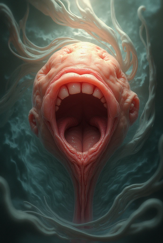 worm monster maw, slimy, lips, tongue, bumpy, fleshy