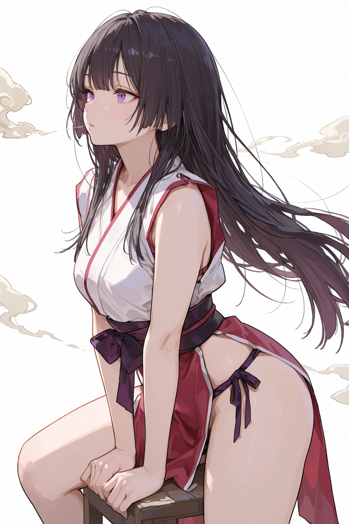 masterpiece,Demon slayer、Kamado Nezuko、(pink kimono), seductive face, good lighting, low-cut, fine details, masterpiece, glowing eyes, 1girl, black hair, gag, bamboo, Nezuko Kamado, wisteria background, masterpiece, best quality, ass pov, whole body, wide hips,