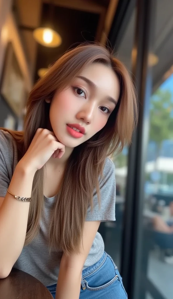 8k, masterpiece, original photo, best quality, Reality, Extremely detailed CG Unity 8K wallpaper, Depth of Field, Movie Lighting, lens flare, Ray Tracing, (Extremely beautiful face, Beautiful lips, beautiful eyes), Intricately detailed face, ((Ultra-delicate skin), Beautiful 1 girl best quality photos, Ultra-high resolution, (Realistically:1.4),Cute hairpin,1 girl,Red long hair,Cropped sweater ,Beautiful slim woman:1.4, on the island,Super thin face,Exquisite eyes,double eyelids,Necklace