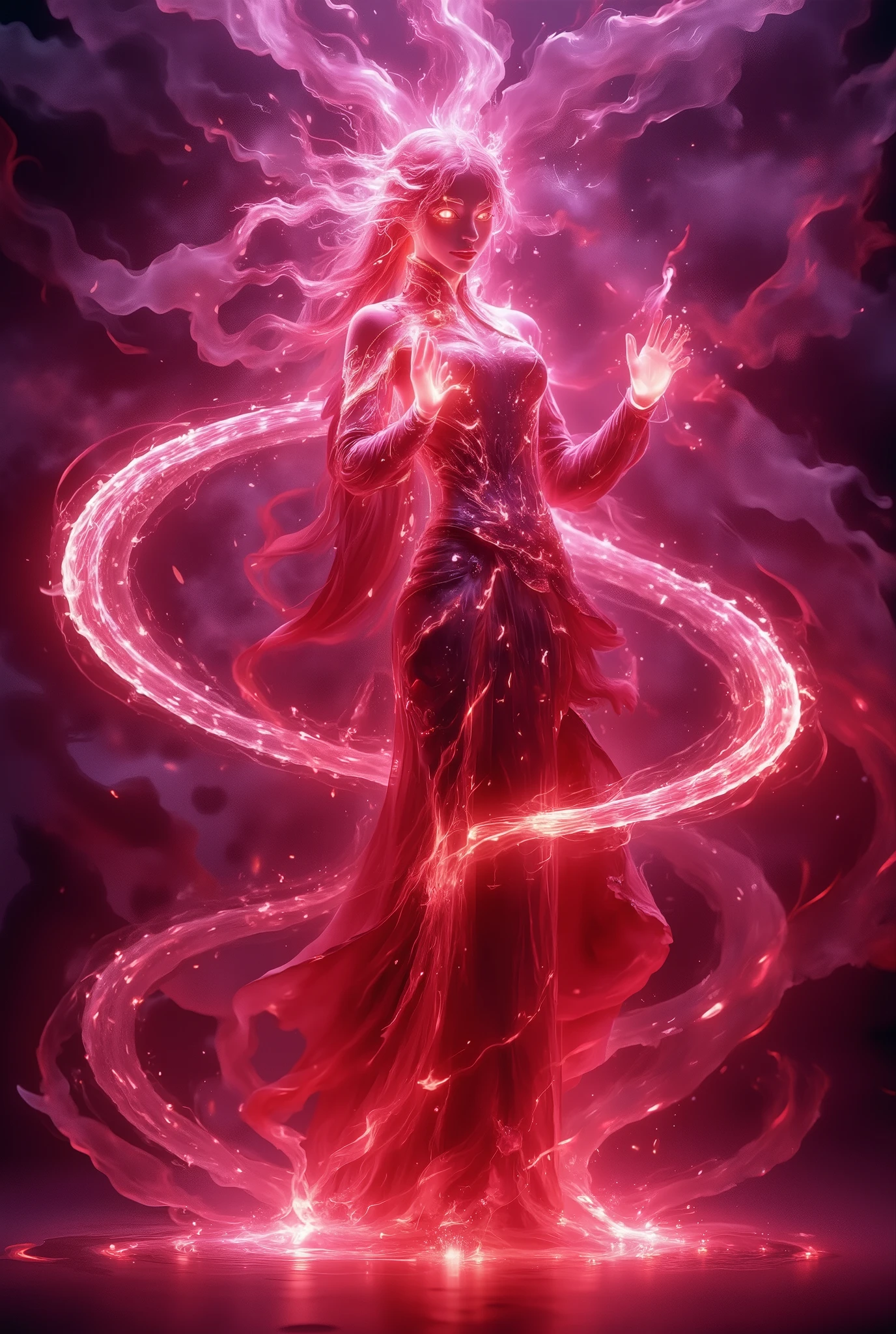 Power red particles are fighting with the Chinese fantasy 1 god masked
