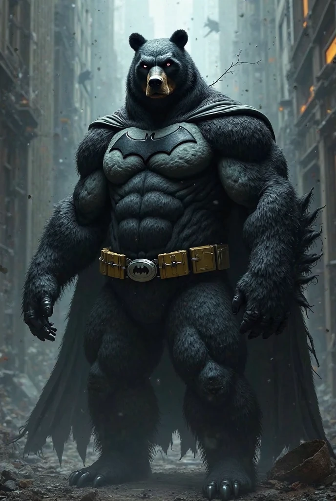 A big, burly cat that looks like Batman