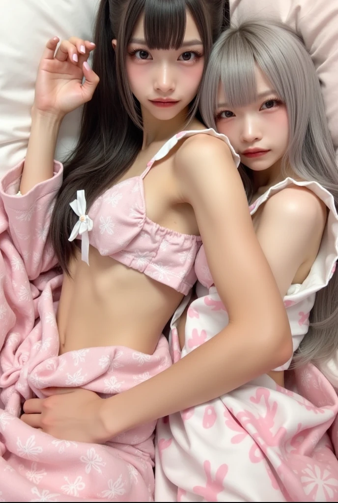 ((pink hair、office、company、bank、convenience store、department store))((pink hair、turn your arms behind your back、寄り添うtwo girls1.5))((super long hairー、scared、troubled expression、twin tails、female brat二人、Gothic Lolita、night、深night、stockings、All nude、always wears panties))Gothic Lolita、female brat、ナマイキ14 years old、(In 8K、Raw photo、highest quality、High resolution、real、masterpiece:1.2)、Definition RAW color photo、professional photos((lure、twin tails、starving、Two people cuddling))(real、realな:1.37)、cinematic light、very detailed、32k Wallpapers、highest quality、Super detailed、muste piece、realistic、 Photorealsitic((two girls))((glowing skin、show your chest、slender body))、14 years old、((show your chest))small breasts、chest on cutting board((red lipstick))super long hair((choker、earrings、smile))Viewer's perspective、(極度にsmall breasts:1.5)Draw the fingers of the hand carefully、