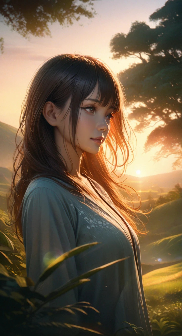 hightquality、8K Ultra HD、fullllbody、1 16-year-old female、Gentle smile、Rich facial expressions、beauty legs、robe blanche、light brown hair、Blue eyes、(The background is a wonderful healing forest)、cute little、Beautiful fece、portlate、art by:Alberto Seveso、Abstract art style、Complex and intricate watercolor painting 、digitial painting、concept-art、Volumetric lighting、TanvirTamim、metal reflective、2d render、8K。 by artgerm、Trending on ArtStation