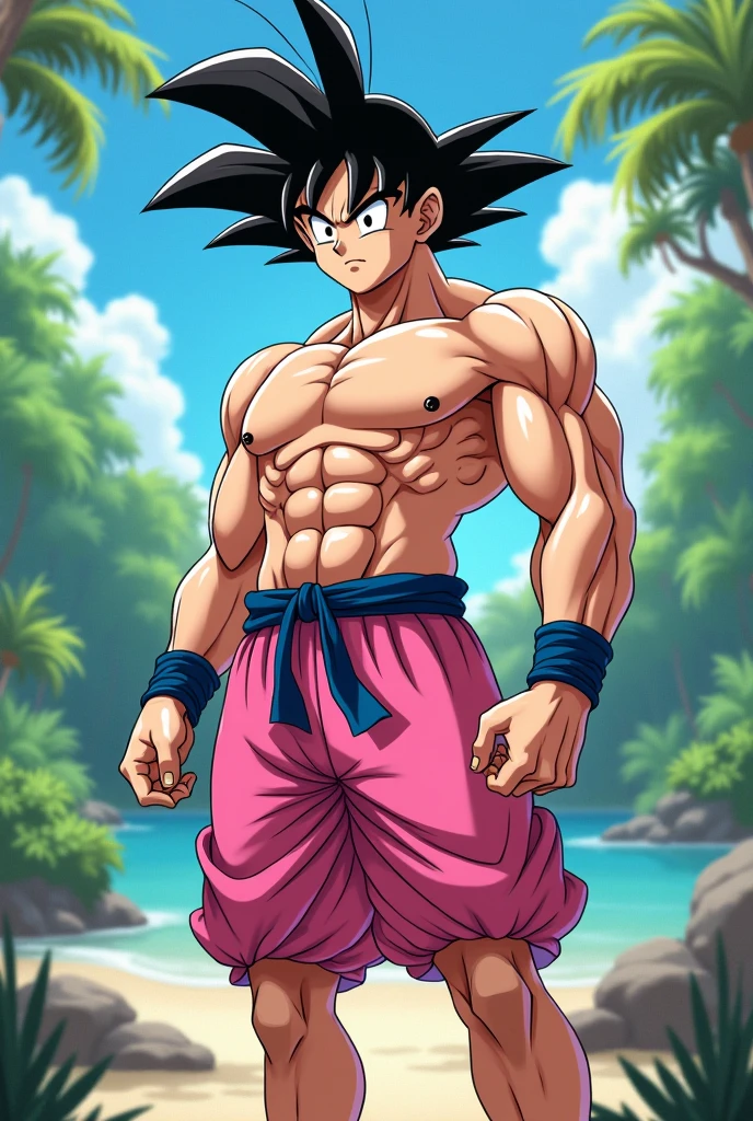 Goku in pink underwear with white heart print