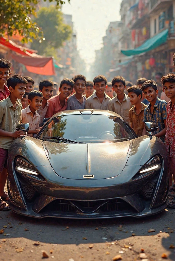 Two impoverished Cambodian boys are building a Bugatti Chiron out of green palm leaves on a city street. The background shows Phnom Penh in the year 2000, with many people standing around and traffic on the street ( (8k:1.27), top quality, masterpiece, super high resolution:1.2) Photo of a cute Japanese woman (beautiful:1.1)