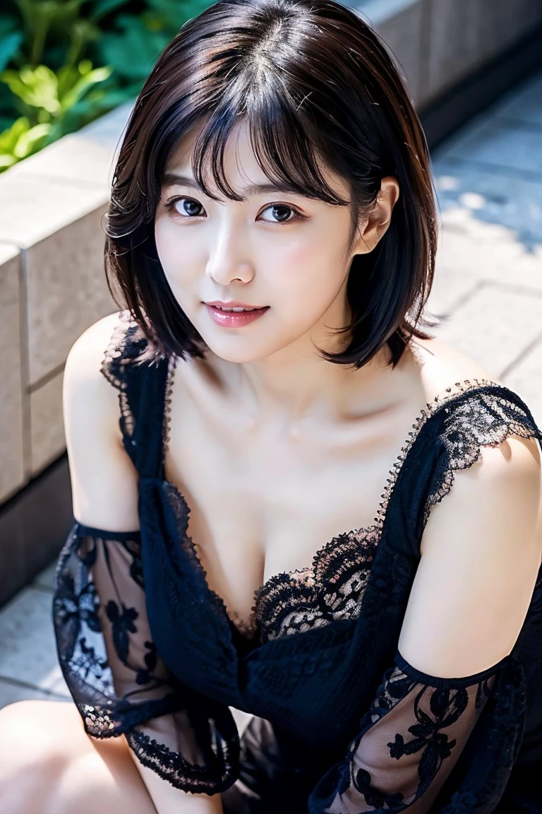 20 years, 8k, RAW Portrait (Japanese Girls), photo Realistic, Ultra-high resolution, highest quality, Actual photo , dramatic, atmosphere, (At night :1.3), Realistic,
One girl, a very beautiful Japanese Girls, Glamorous shot of a girl, Textured skin, (smile:0.7), (Grin:0.7), short hair, Pale skin, lips,
Big and beautiful eyes, Black Hair, Beautifully detailed nose, Upper Body, Red erotic lingerie,Too much exposure