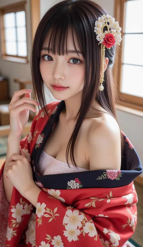 (BEST-QUALITY, MASTERPIECE, ULTRA-HIGH-RESOLUTION, (PHOTOREALISTIC:1.4), RAW-PHOTO, ULTRA DETAILED, PERFECT-ANATOMY),
from above, front view, 1girl, 16-years-old, the most popular Japanese actress, having a lot of fun in home drinking , ((((completely drunk))), wearing only colorful Japanese-KIMONO, (((sitting in SEIZA))), looking at viewer, extremely beautiful face like a Japanese famous actress, (extremely beautiful big-black-eyes, extremely beautiful black-solid-circle-eyes), extremely beautiful and extremely realistic skins, extremely beautiful hair, extremely beautiful body, extremely beautiful breasremely beautiful abundant-cleavage, deolorful-Japanese-KIMONO, detailed SEIZA, upturned ass, leaning forward