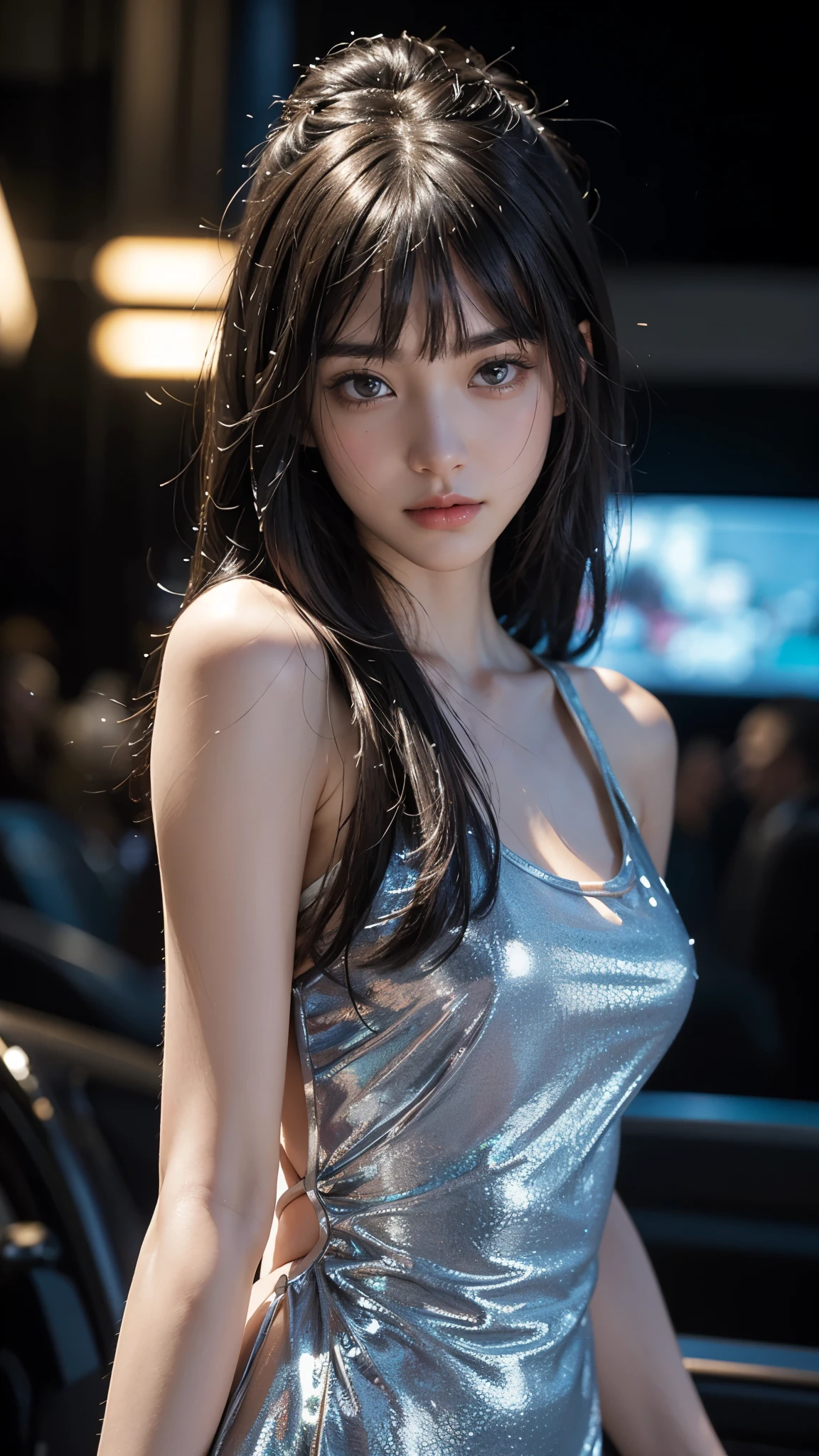 super realistic eyes、fashion model 24 years old, cute, [[[[moist eyes]]]], [[[[closeup]]]], [[[[chest]]]], [[[[neck]]]], [[[[shoulders]]]], perfect eyes, perfect iris, perfect lips, perfect teeth, perfect skin, soft front light, glow, HDR, (muted colors:1.2), Beautiful girl from Eastern Europe with her mouth closed、astonishing beauty、solo、Smile、beautiful face、wearing a business suit, sharp focus, perfect dynamic composition, beautiful and detailed eyes, thin hair, look at Divide Ratio : 1,1,1 Base Ratio: (portrait),beauty (mixed girls) in (highly detailed 32k absurd art of a ((girl 18-year-old)) ),fashion supermodel,(best high quality real texture skin:1.3),((ebony skin female:1.2)),(best quality texture hair:1.4),BREAK,((short bright dark hair((bangs swept to the side)) extremely detailed:1.3)),((outside,an orchard of blooming cherry trees:1.3)),(best high quality:1.33),(photo realistic:1. 45),(Hyper realistic:1.45),((sharp focus)),(highest resolution),((soft neon lighting on the face and body)),(perfect proportions),(anatomically correct),(perfect female body),(firm normal full breasts:1.3),slim face,beautiful cheekbones,((slim,swell-muscled body:1.24)),(Super beautiful face),(realistic face),(highly detailed face:1.4),absurd(ultra detailed eyes), finely detailed face,finely quality eyes,(tired and sleepy and satisfied:0.0),(close up of a woman's eye with a digital rendering),realistic eyes,perfect round eyes,finely detailed pupils,(black_eyes:1.28),BREAK,detailed lips:1.3,(pink_lipstick:1.2),pink_makeup:1.22, long_blue_eyeliner:1.18, perfect dark_eyeshadows:1.4, ((there a close up of a woman's)), (super detailed makeup on eyes:1.3), iridescent eyes, with professional makeup, vibrant eyes:1.2, (Detailed nose:1.2),BREAK,(super extravagant (Pink collared blouse shirt)),BREAK,((wear dark_red tie:1.2)),small head:1.4, ((ornament red ribbon on head)),exquisite balance of shadows,perfect composition,((upper body shot:1.3)),((look at the viewer)), Hasselblad, 50mm f/2.2