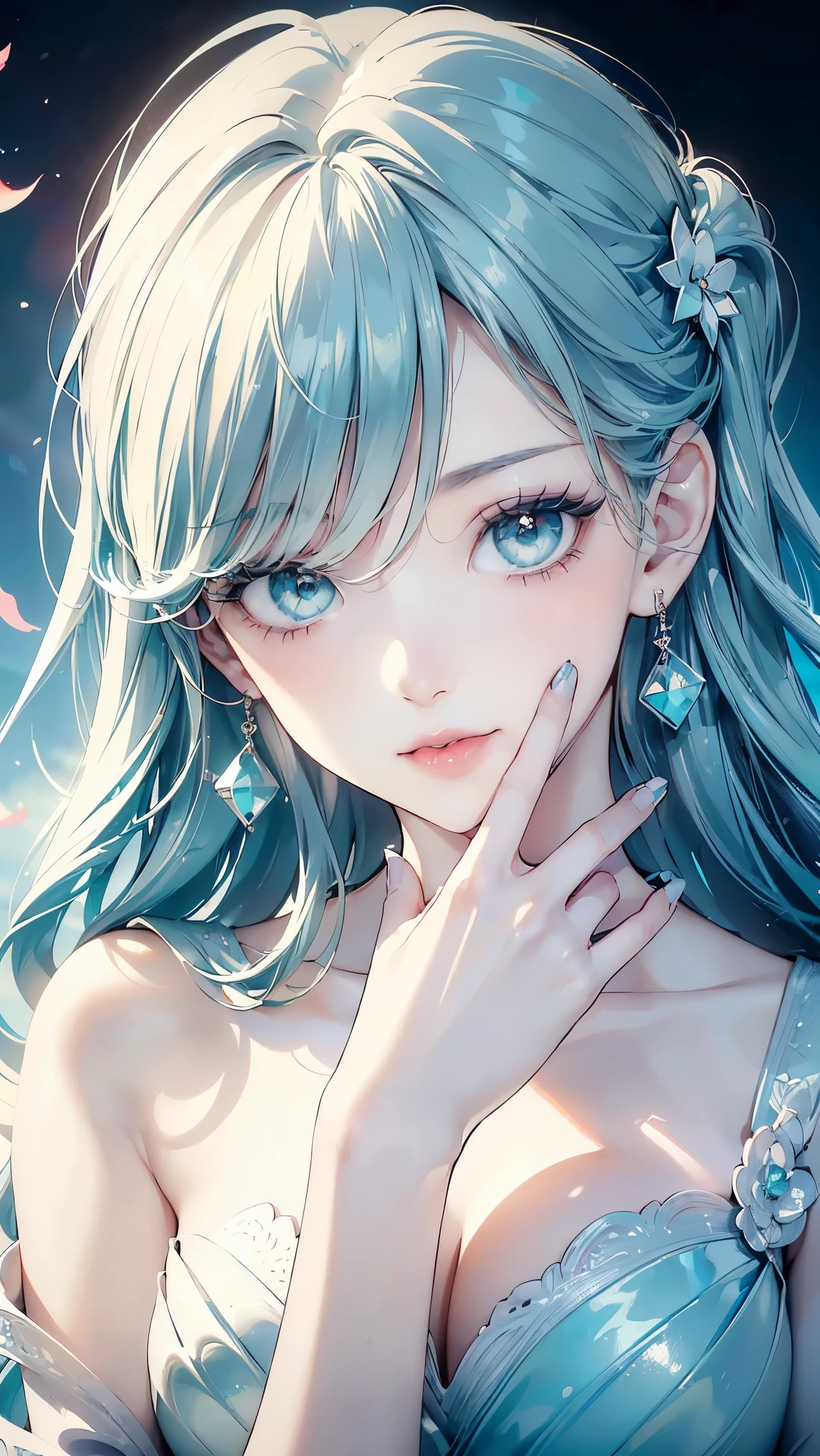 Anime girl with blue hair and blue eyes posing for the camera - SeaArt AI