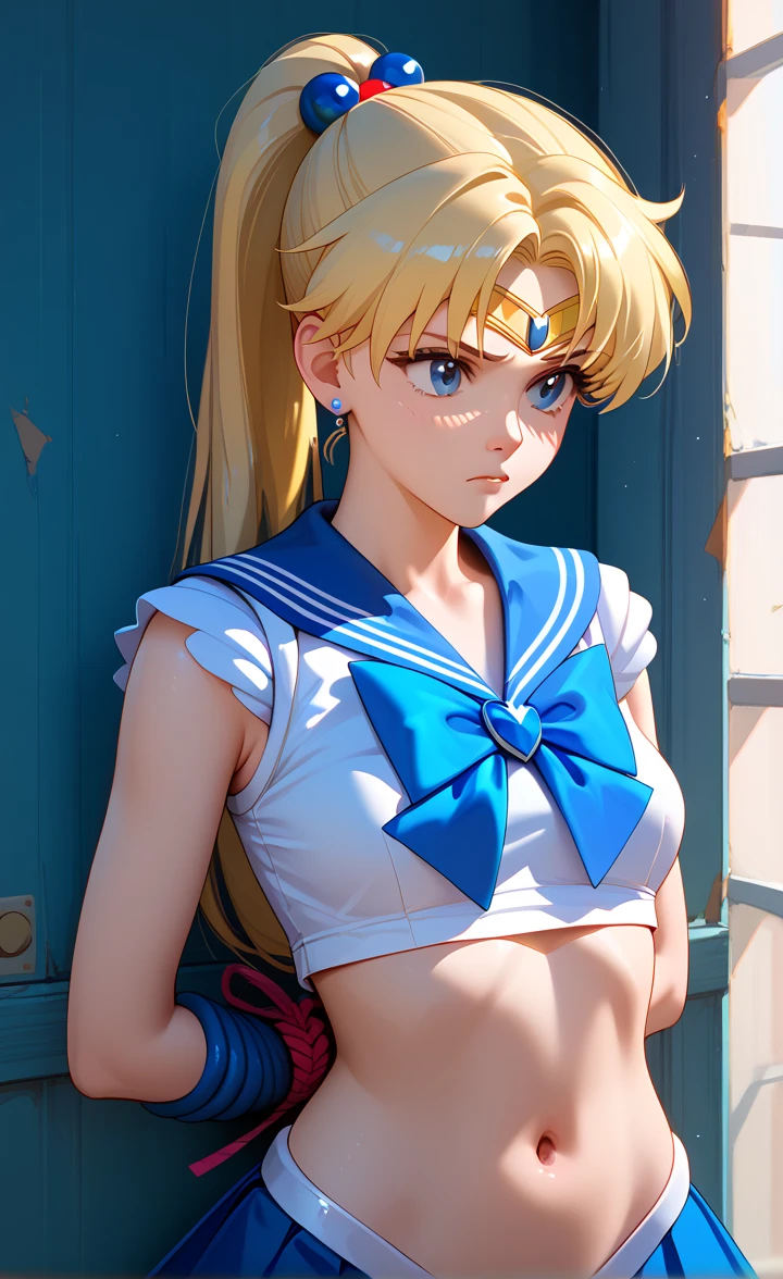 (((Perfect body,White and tender skin,(((Blue and white sailor suit, black high heels, and a bright red bow on the chest))),(((SMUsagiTsukino,Slender and soft golden hair, crystal clear and delicate skin, bright blue big eyes, thin cherry colored lips,,))),((masterpiece)),highres,((Best quality at best)),masterpiece,quality,Best quality,((( Exquisite facial features,Looking at the audience,There is light in the eyes,(((lol,happy))),))),(((Light and shadow,Huge breasts,))),(((Looking at the camera,black background,))))
