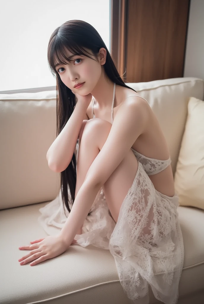 White lace underwear with sheer skin, with crotch on underwear