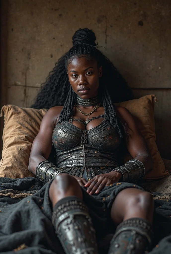 ((instagram photo)) full body photo of 28 year old beautiful ((African woman sexy lingerie)) strong ((girlboss)) fierce in a ((game of thrones tv show and fictional city of westeros)) (high detailed skin:1.2) 8k uhd, dslr, soft lighting, high quality, film grain ((amateur photo))