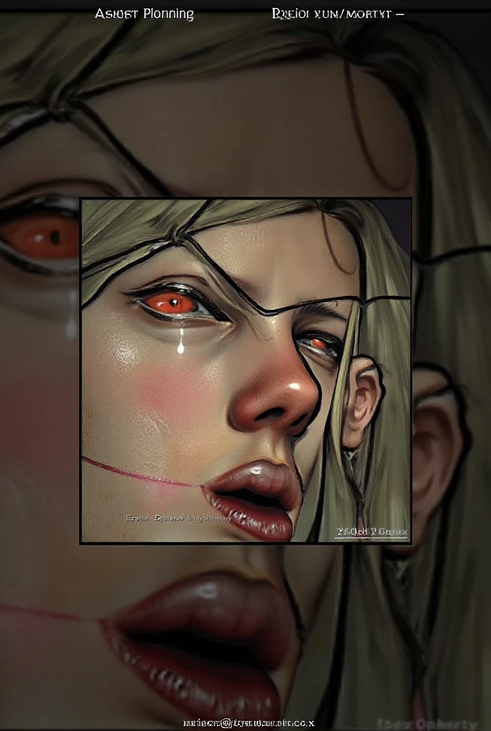 milf with smudged lipstick, (((drooling))), closeup, messy wet hair, messy bedroom