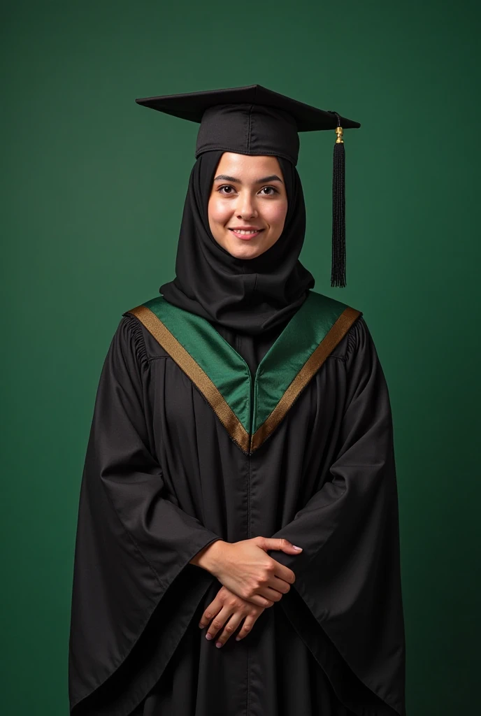 Graduation photo of a woman named Windri Ode, s. Please wear a red hijab and a red sash