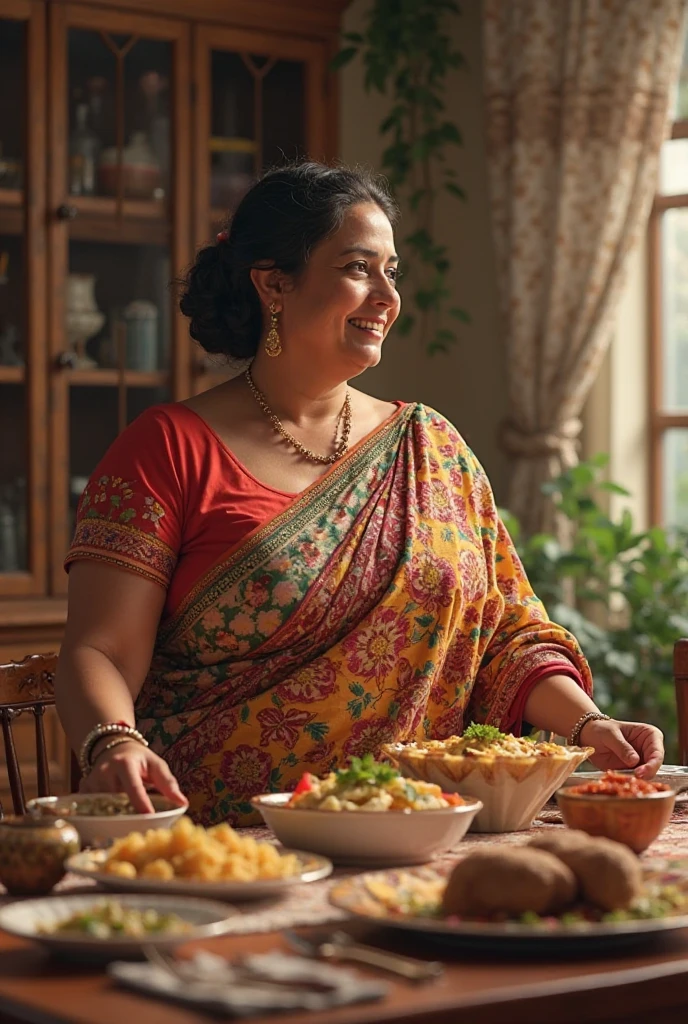 indian lady after gorging a huge meal elough for 5 people