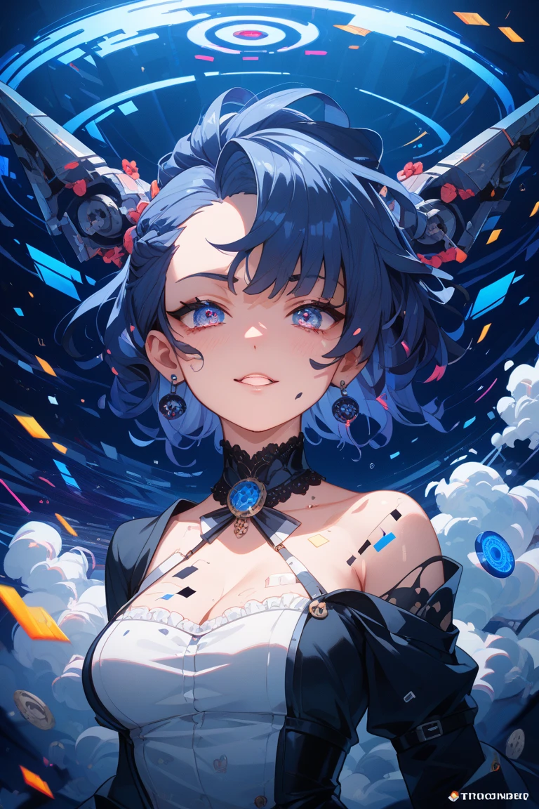 (((masterpiece))),(((best quality))),((ultra-detailed))((extremely detailed CG)), (illustration), Full body in the picture, 1 girl,short_hair,aqua_eyes,black_hair,looking at viewer,licking lips,stand akimbo,sweater , sideboob ,depth offield ,Clear picture,starry sky,clusters of stars,