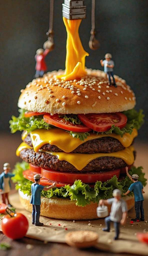 Blonde Girl Child Eating A Burger Falling into Juicy Pieces, saboroso, quente, foto promocional, detalhes intrincados, HDR, cinematographic, Adobe Lightroom, altamente detalhado