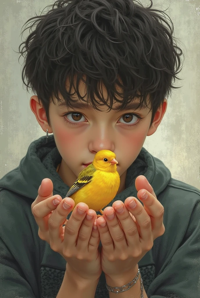 Close-up of a boy with a lot of birds in his hair, trending on artstration,  glossy digital painting, Digital painting style, Beautiful digital illustration, Happy eyes. rich and vivid colors, beautiful digital painting, beautiful digital art, stunning art style, [ 4 K digital art ]!!, high quality digital painting, high quality portrait