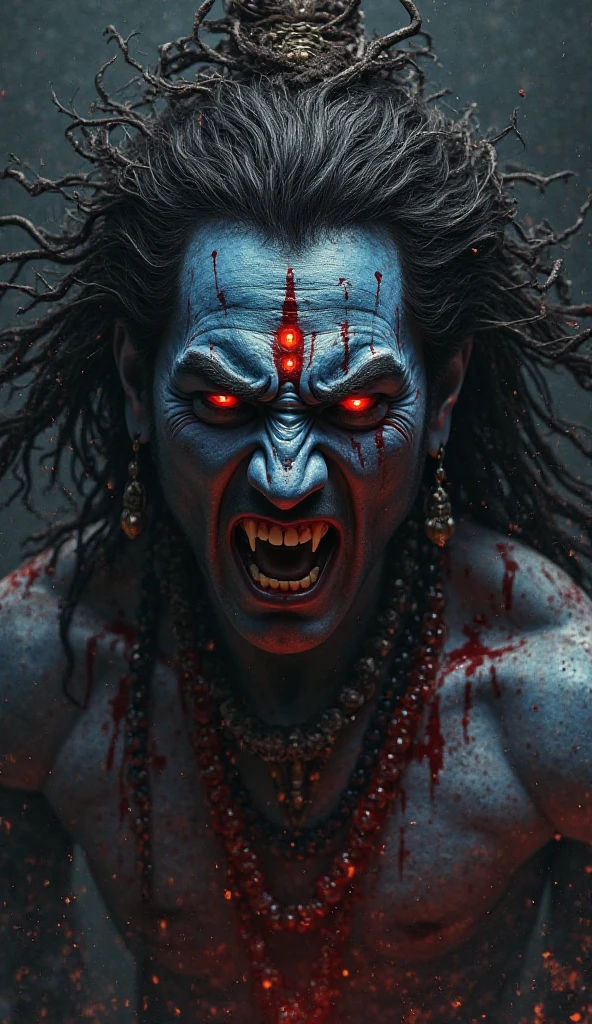Green lighting room, White blinking TV screen, SHIVA STATUE, Long black hair, With disheveled hair, Cover one eye and face, Red glowing eyes, Devil, Extending his hands, Straighten his body, Black nails exposed, Pinch the camera, Hyper HD, Anatomically correct, Textured skin, Super detail, High detail, High quality, A high resolution, 8K, Hyper HD, Anatomically correct, Textured skin, Super detail, High detail, High quality, Best quality, 8K, Leishnampo, Room 2, Horror