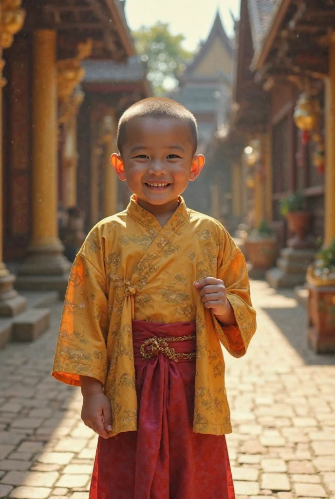 little monks,Little monk,A cute little monk of 5 years old,ssmile,intelligent,adolable,had his hands folded,real-looking-skin,