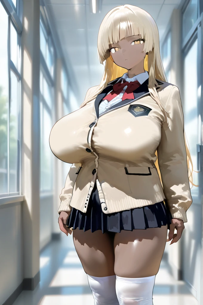 (masterpiece)、(Best image quality)、(Very detailed)、(Very detailed)、4K、(8K)、Best image quality、(beautiful)、 More about Campbell, 1 Girl,Huge breasts、Thick thighs,A light smile、Dynamic pose、gravure、Dynamic Angle、Noise Reduction、Emphasis on the crotch、Breast augmentation、(Transparent black pantyhose:1.2),squat,Spread your legs,pubic hair,(school uniform:1.2),(Browsing Caution :1.3)