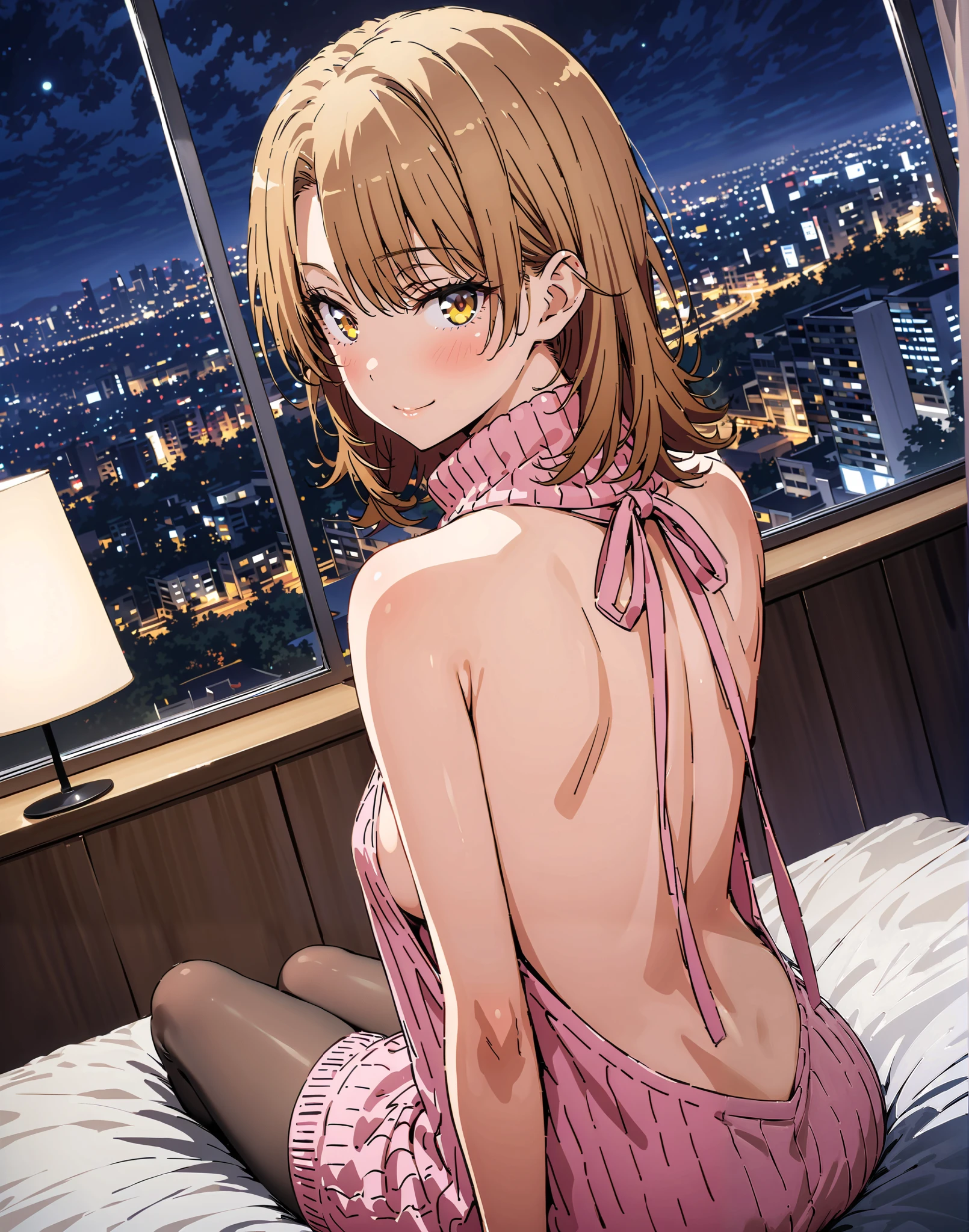 There was one girl with shiny skin in the bedroom， sexyposture，best qualtiy，tmasterpiece，（Photorealsitic：1.4），breast enhancement,reality,offcial art,The 8k quality,Super Detail,Fine detail skin,Movie angle,Cinematic textures,Movie Lighting,masutepiece,The highest image quality,1 girl,Vermilion lips,hair messy,(((small breasts)))，Underbust,1girll,long hair,upper limbs, blonde hair, yellow eyes, red horns, (bedroom), standing, (bunny ears), (((blushing))), (((bunnysuit))),  from above, cleavage, ((looking at viewer)), worried, sleeveless, tights, (strapless)