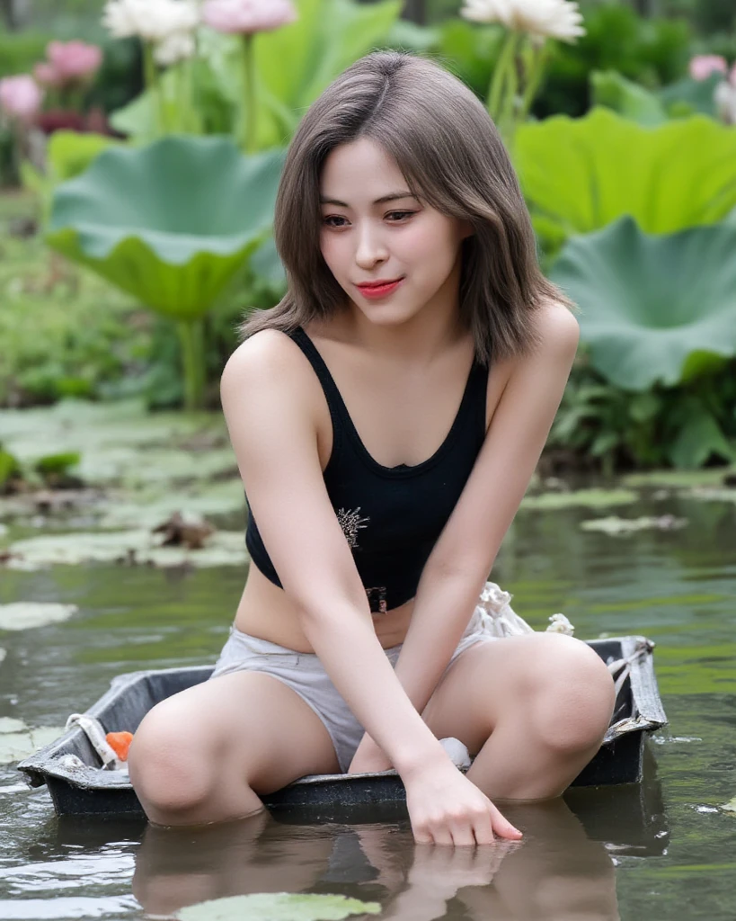 1 nude girl posing on rice paddy field, mud on full body, mud on face, muddy rice field, rice field background, ,(big boobs), cleavage, (( wearing loose thin tshirt and short)),(characters play),looking to camera, smiling,( long black hair),(perfect fingers),(perfect blue eyes),masterpiece collection,seductive  random pose,( closeup camera view),high resolution, highly detailed,((full body portrait))